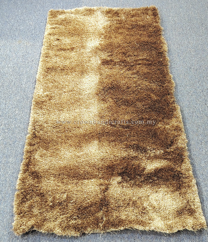 Brown multi-tone runner rug, centered view showing dense shag texture