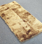 Brown multi-tone shag runner rug, angled view showing short high pile