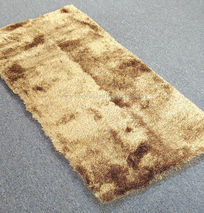 Brown multi-tone shag runner rug, angled view showing short high pile