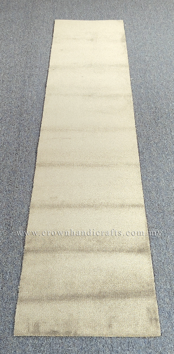 Ivory runner rug with subtle horizontal texture bands and straight stitched edges