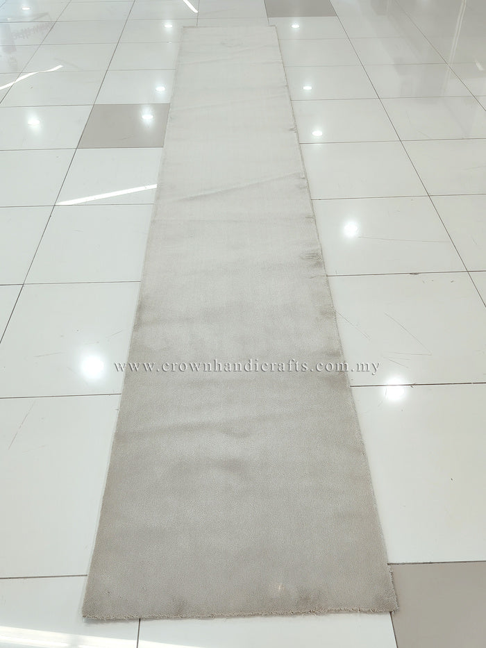 Oatmeal beige extra-long runner rug, full length view with clean borders