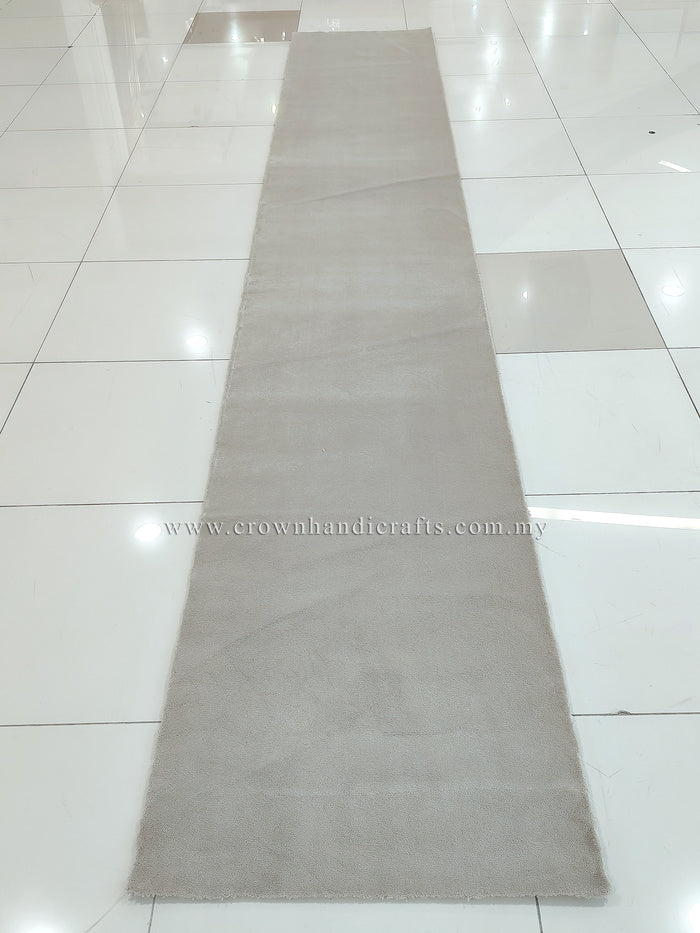 Oatmeal beige runner rug, full length view with smooth straight edges