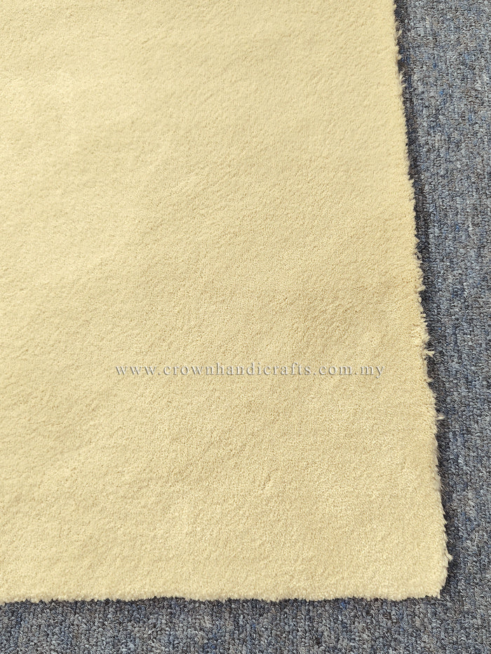 Cream shaggy hallway runner rug with short pile and visible binding edge