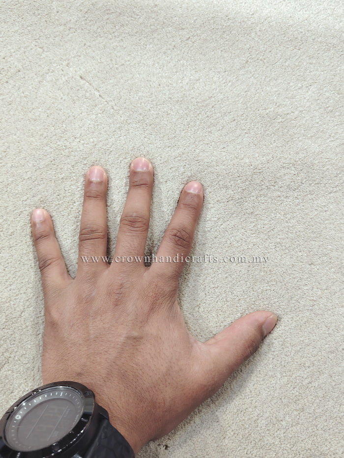 Oatmeal-beige runner rug close-up with textured pile and corner edge