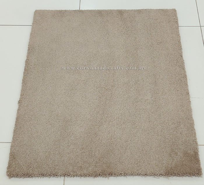 Soft shaggy accent rug with dense short pile, taupe brown square, flat top view