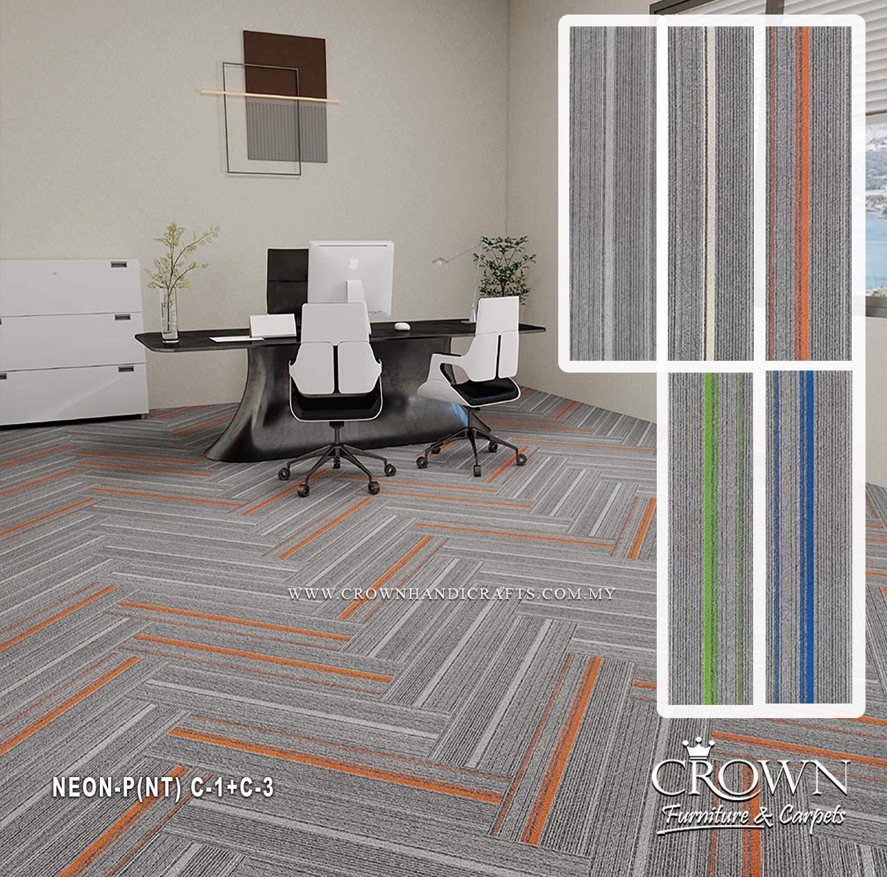 Modern Office Flooring | Contemporary Carpet Tiles with Textured Modular Design | Neon Plank (NT)