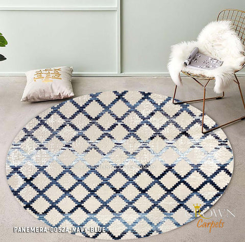 Stunning Round Abstract Design Rug for Modern Interior Design Living Room | Panemera 0052A Navy Blue