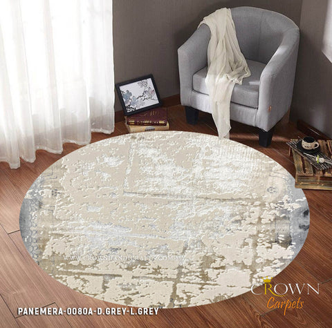 Ideal Living Room Round Rugs Carpets Modern Design Interior | Panemera 0080A D.Grey L.Grey