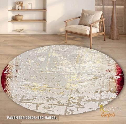 New Age Modern Round Rugs Minimalist Carpets Scandinavian Rugs | Panemera 0080A Red Hardal