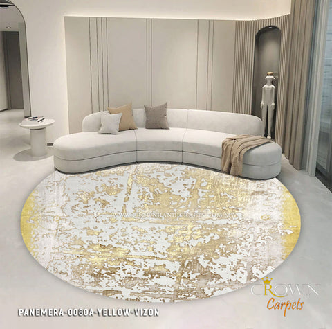 Shop Modern Round Carpets Abstract Designs Nordic Rugs | Panemera 0080A Yellow Vizon