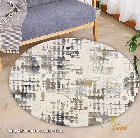 Buy Designer Round Rugs Modern Turkish Carpets Mediterranean Style | Panemera 0081A L.Grey Vizon