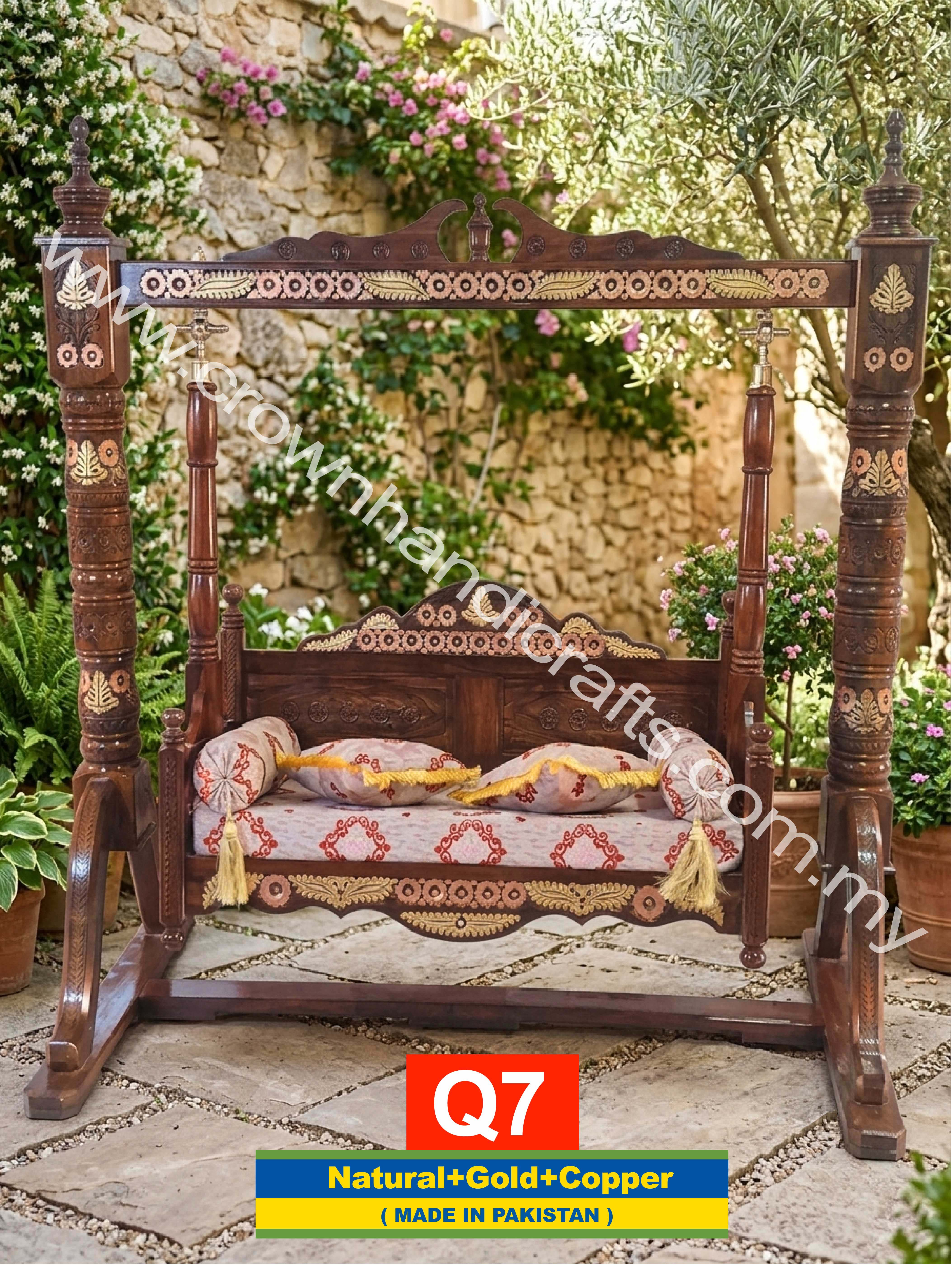 Classic Maharaja Hanging Swing – Traditional Rosewood Beauty with Modern Appea | Q7 (NATURAL+GOLD+COPPER)