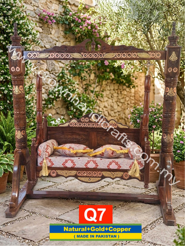Classic Maharaja Hanging Swing – Traditional Rosewood Beauty with Modern Appea | Q7 (NATURAL+GOLD+COPPER)