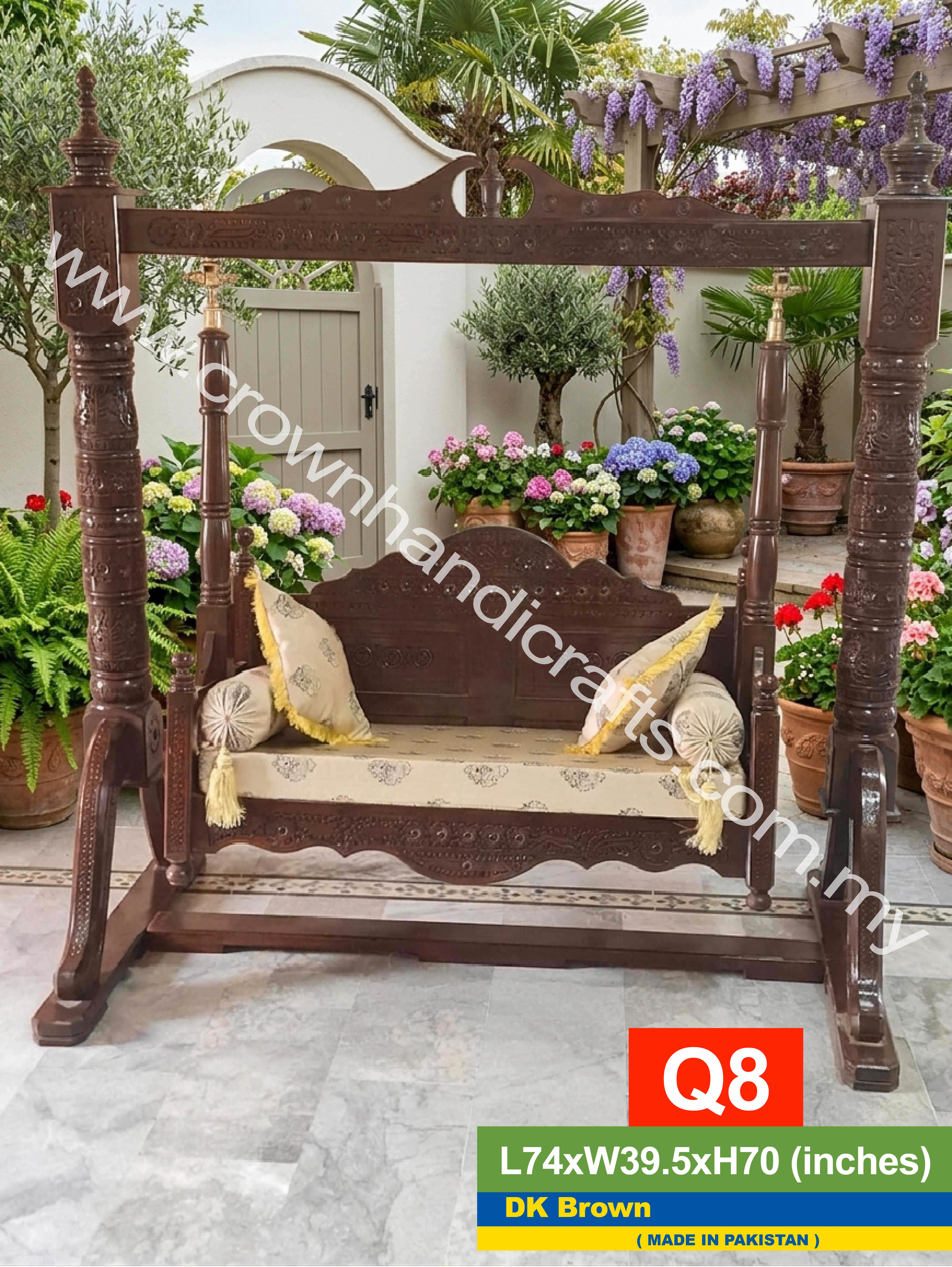 Handcrafted Rosewood Heritage Swing – A Royal Touch for Contemporary Interiors | Q8 (DK BROWN)