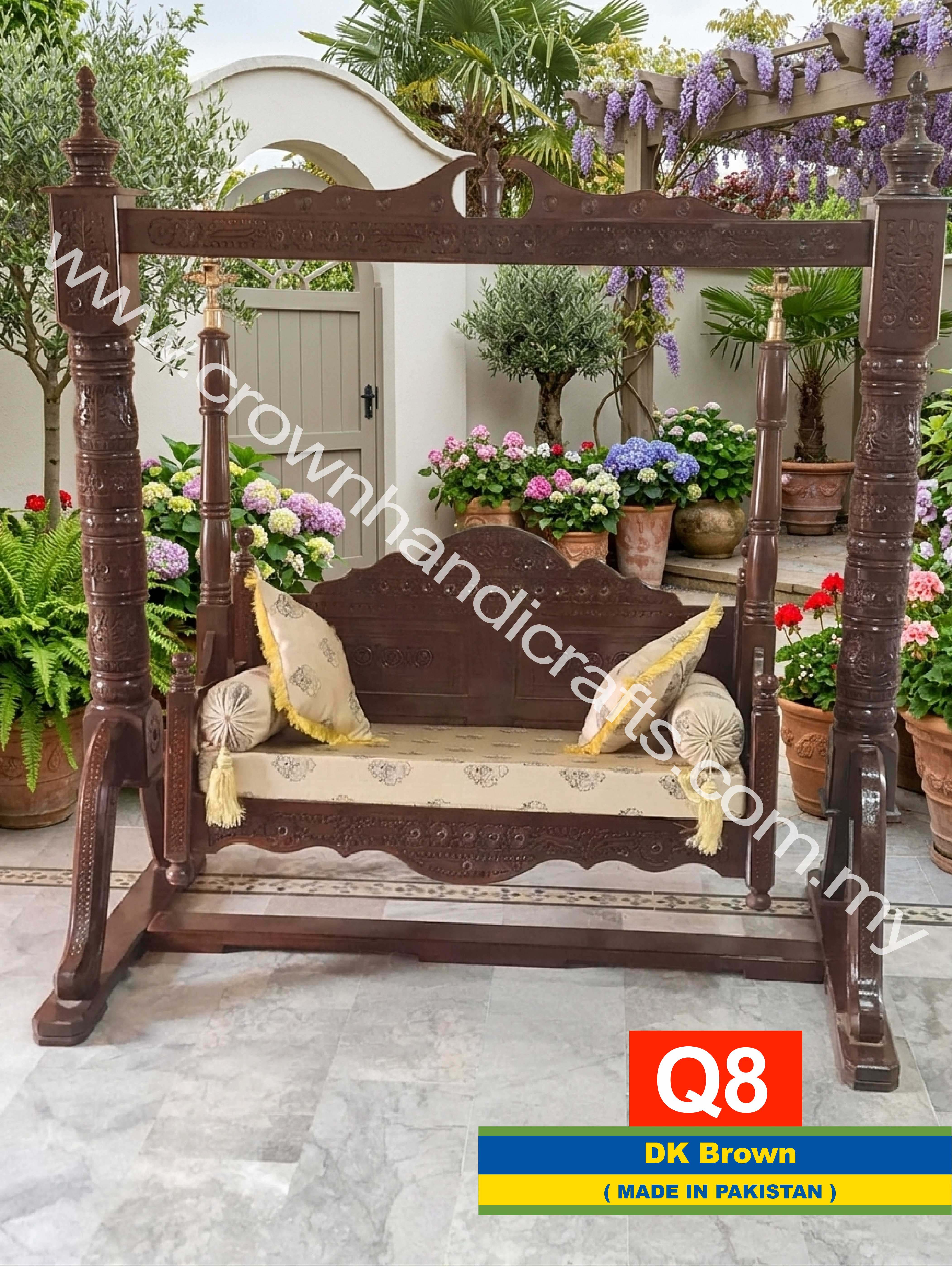 Handcrafted Rosewood Heritage Swing – A Royal Touch for Contemporary Interiors | Q8 (DK BROWN)