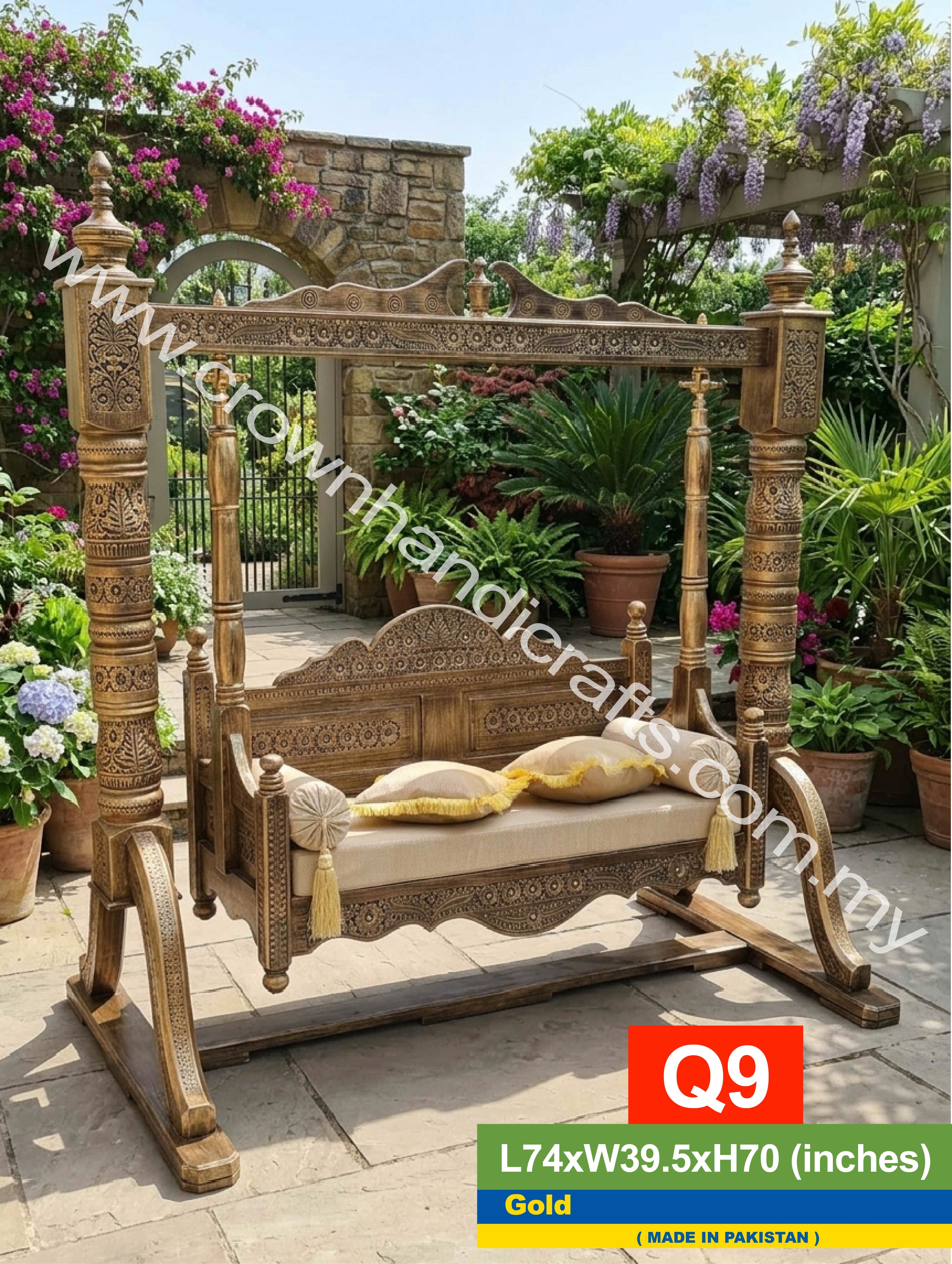 Royal Heritage Rosewood Swing – 2-Seater Handcrafted Elegance for Timeless Living | Q9 (GOLD)