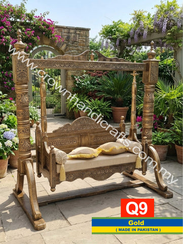 Royal Heritage Rosewood Swing – 2-Seater Handcrafted Elegance for Timeless Living | Q9 (GOLD)