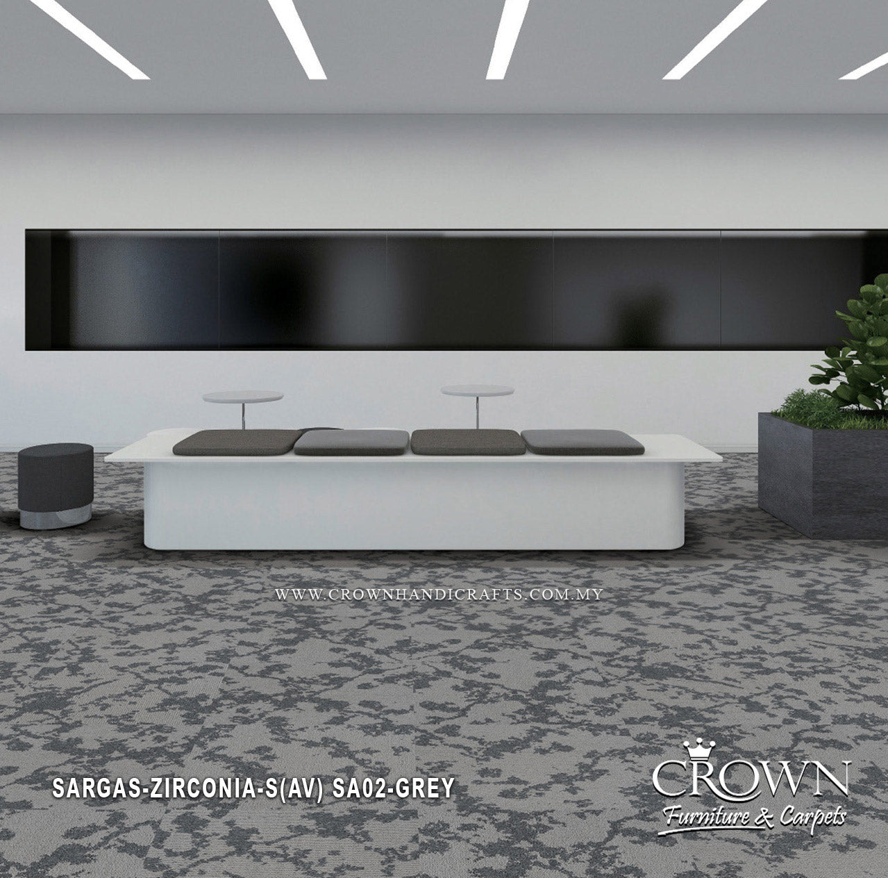 Grey abstract textured carpet tile with mottled pattern, large surface view