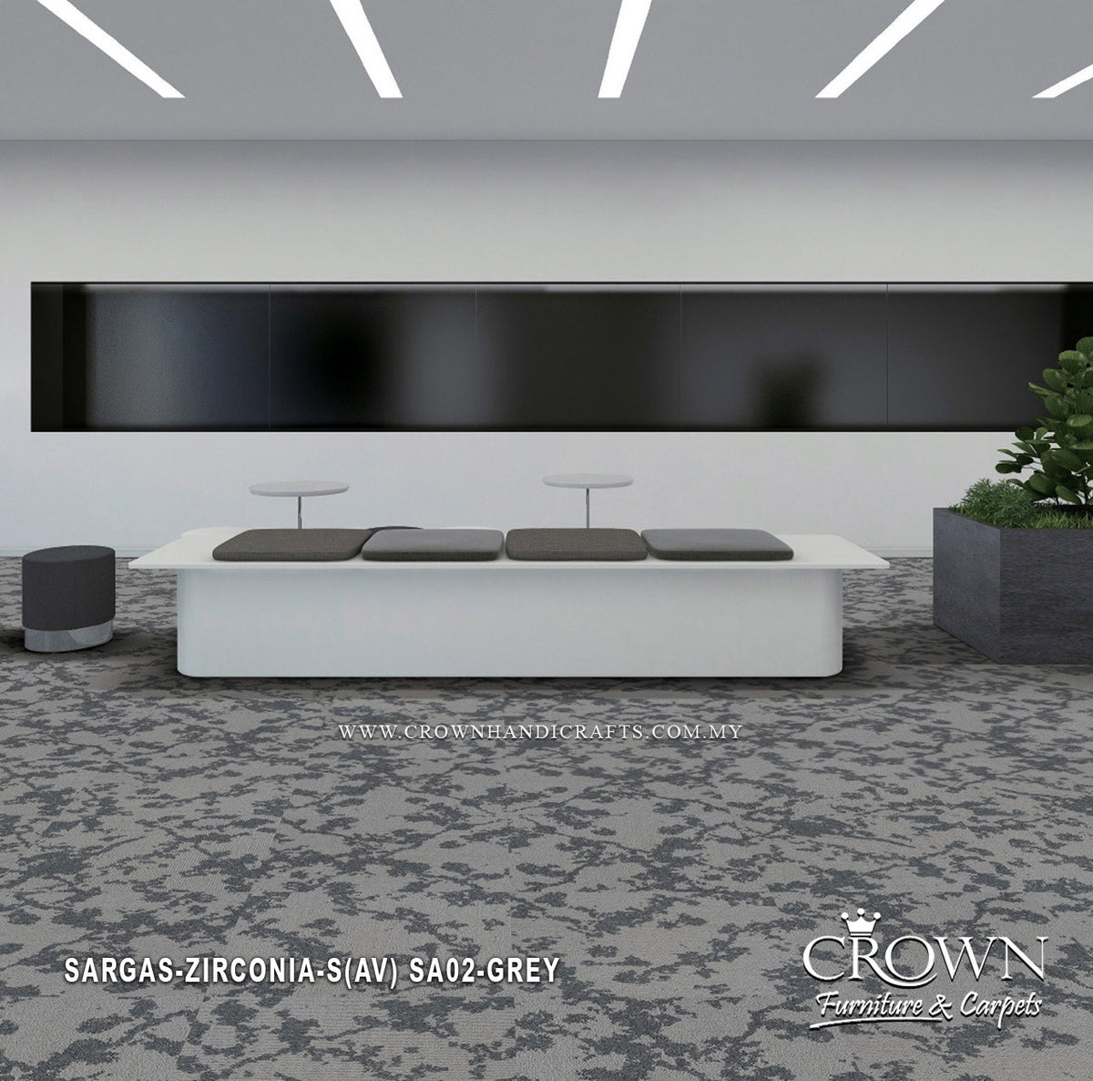 Grey abstract textured carpet tile with mottled pattern, large surface view