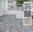 Silver grey abstract textured carpet tile with mottled pattern, square format