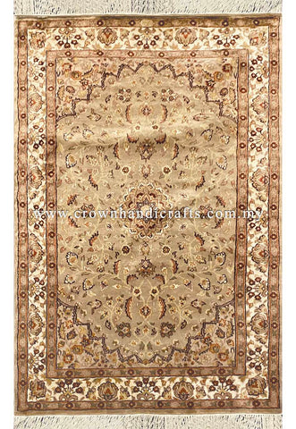 [6X4FT] Elegant Persian Carpet 100% Silk and Wool Hand-Knotted Authentic Iranian Design SK Kashmir SILK WOOL CH 1347