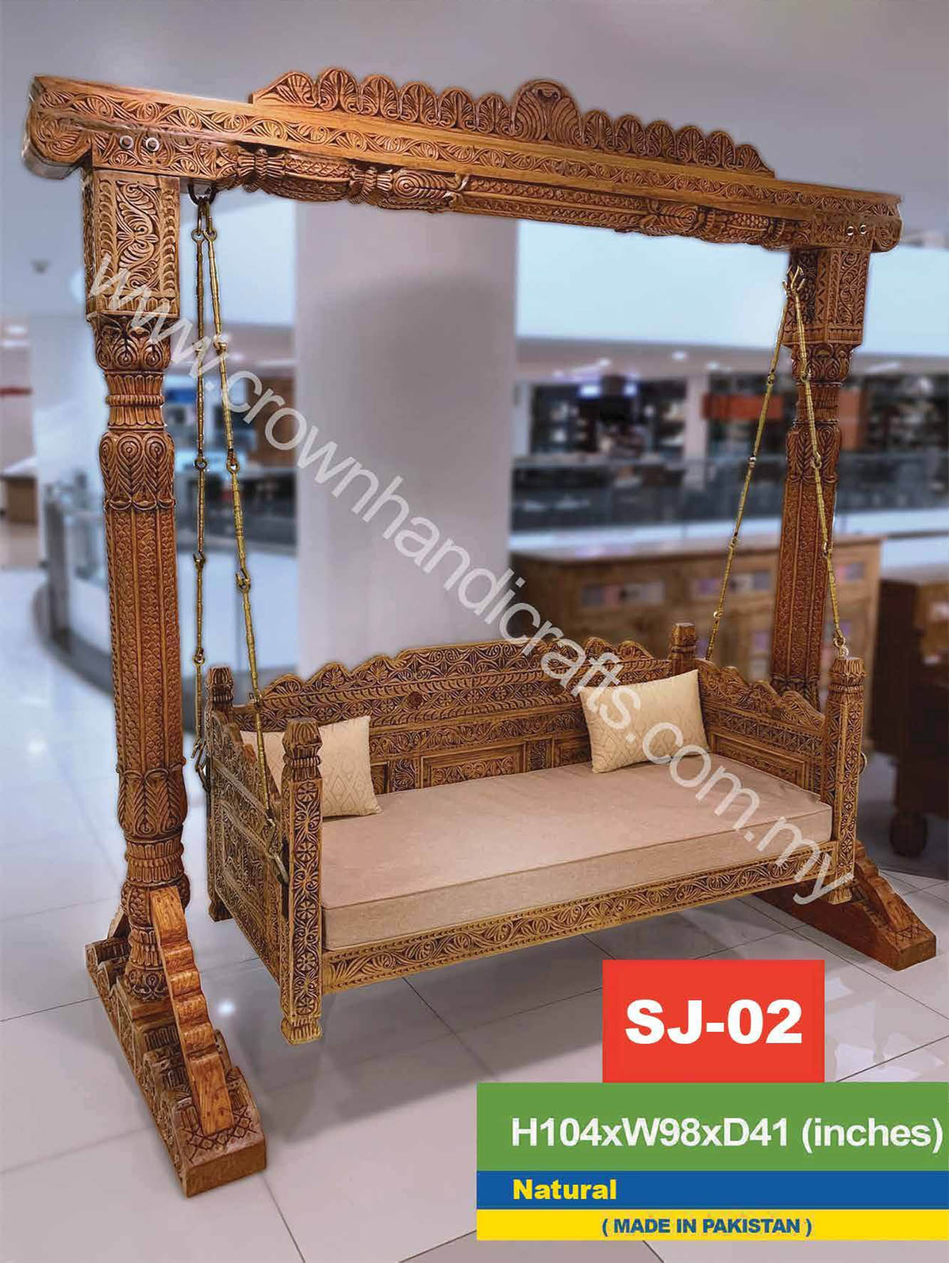 Grand Shah Jahan Swing 3 seater Luxurious Handcrafted Indian and Pakistani Wooden Swing in Premium Rosewood, Combining Traditional Elegance and Modern Luxury for Your Home Decor Shah Jahan SJ-02