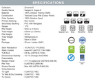 Carpet tile specifications chart with technical data icons on a white panel