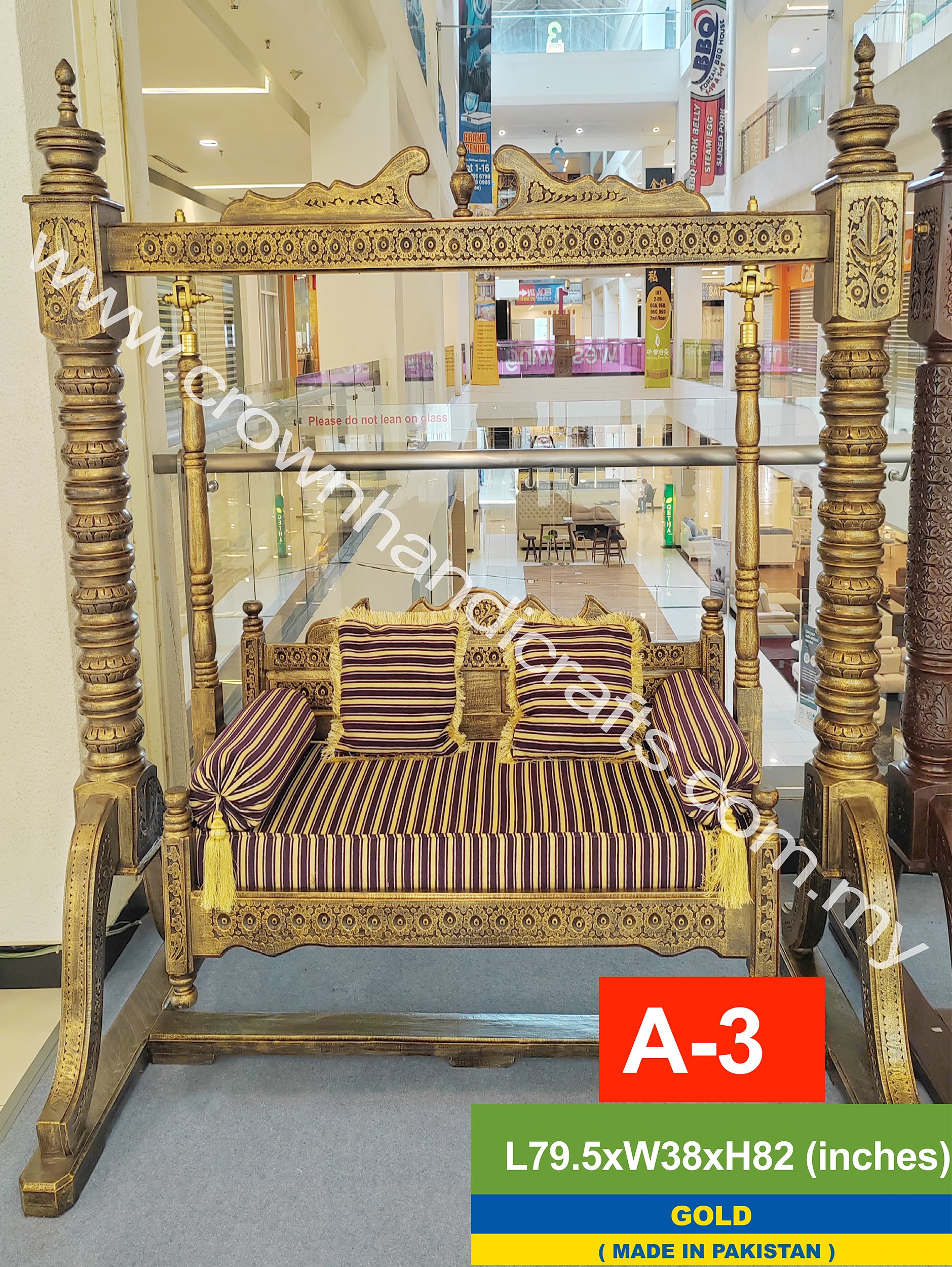 Maharaja Heritage Swing – 2-Seater Rosewood Elegance | Classic South Asian Artistry Meets Modern Living - A3 GOLD