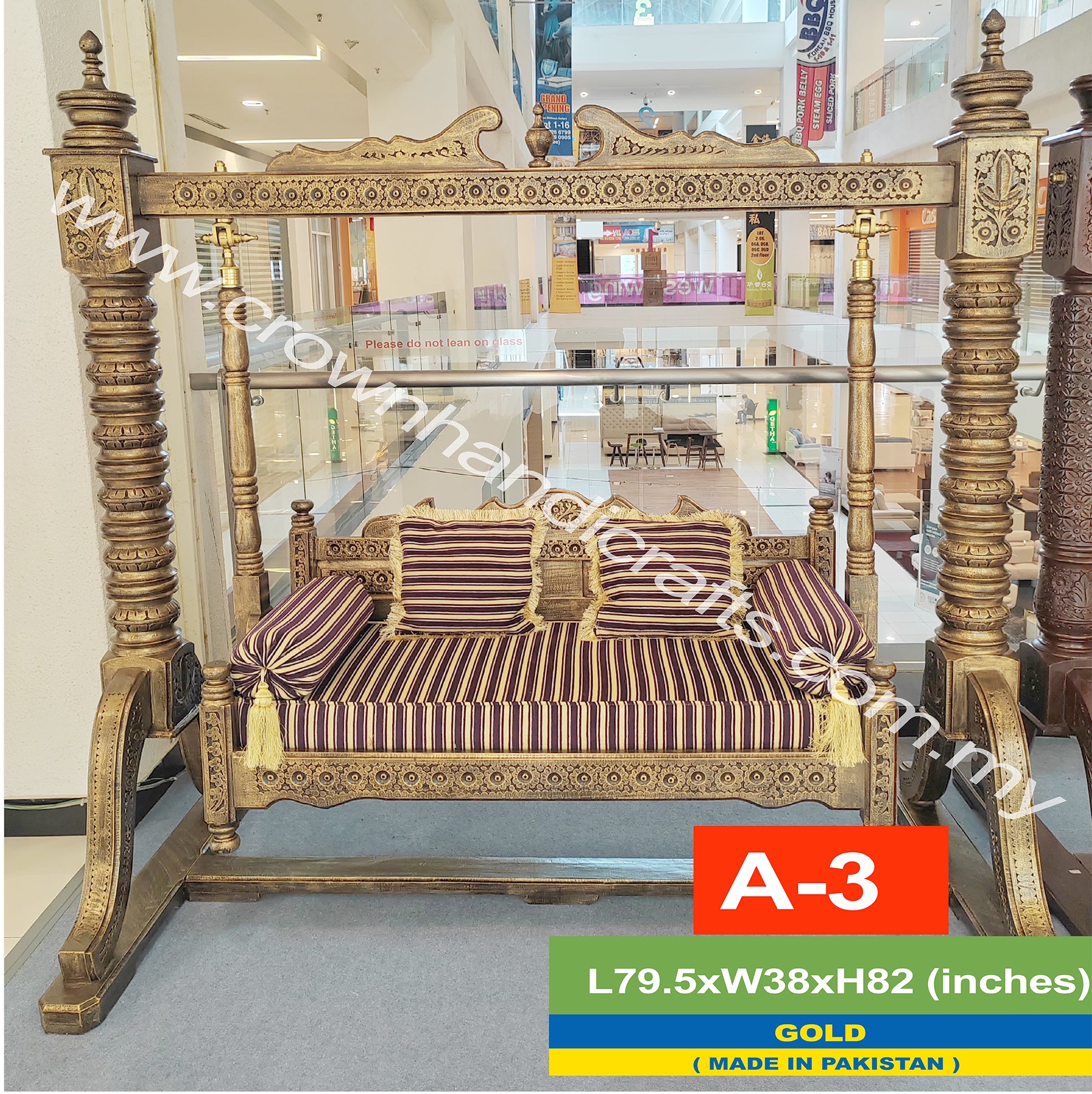 Maharaja Heritage Swing – 2-Seater Rosewood Elegance | Classic South Asian Artistry Meets Modern Living - A3 GOLD