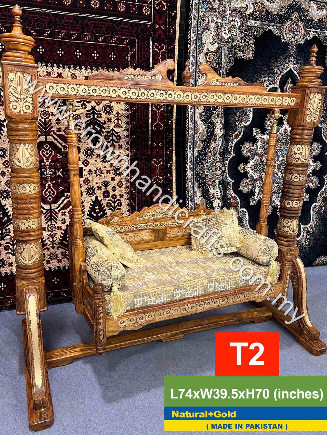 Maharaja Swing 2 seater Luxurious Handcrafted Indian and Pakistani Wooden Swing in Premium Rosewood, Combining Traditional Elegance and Modern Luxury for Your Home Decor Maharaja Swing 2 Seater T2