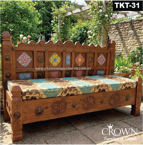 Bring Life to Your Living Room with a Bohemian Hand-Painted 3-Seater Couch and Vintage Ornamental Charm | TKT-31 (L71 W26.5 H43 Inches)