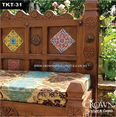 Bring Life to Your Living Room with a Bohemian Hand-Painted 3-Seater Couch and Vintage Ornamental Charm | TKT-31 (L71 W26.5 H43 Inches)