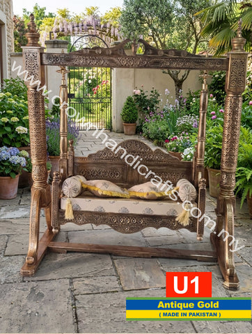 Grand Heritage Hanging Swing – Artisan Craftsmanship in Premium Rosewood | U1 (ANTIQUE GOLD)