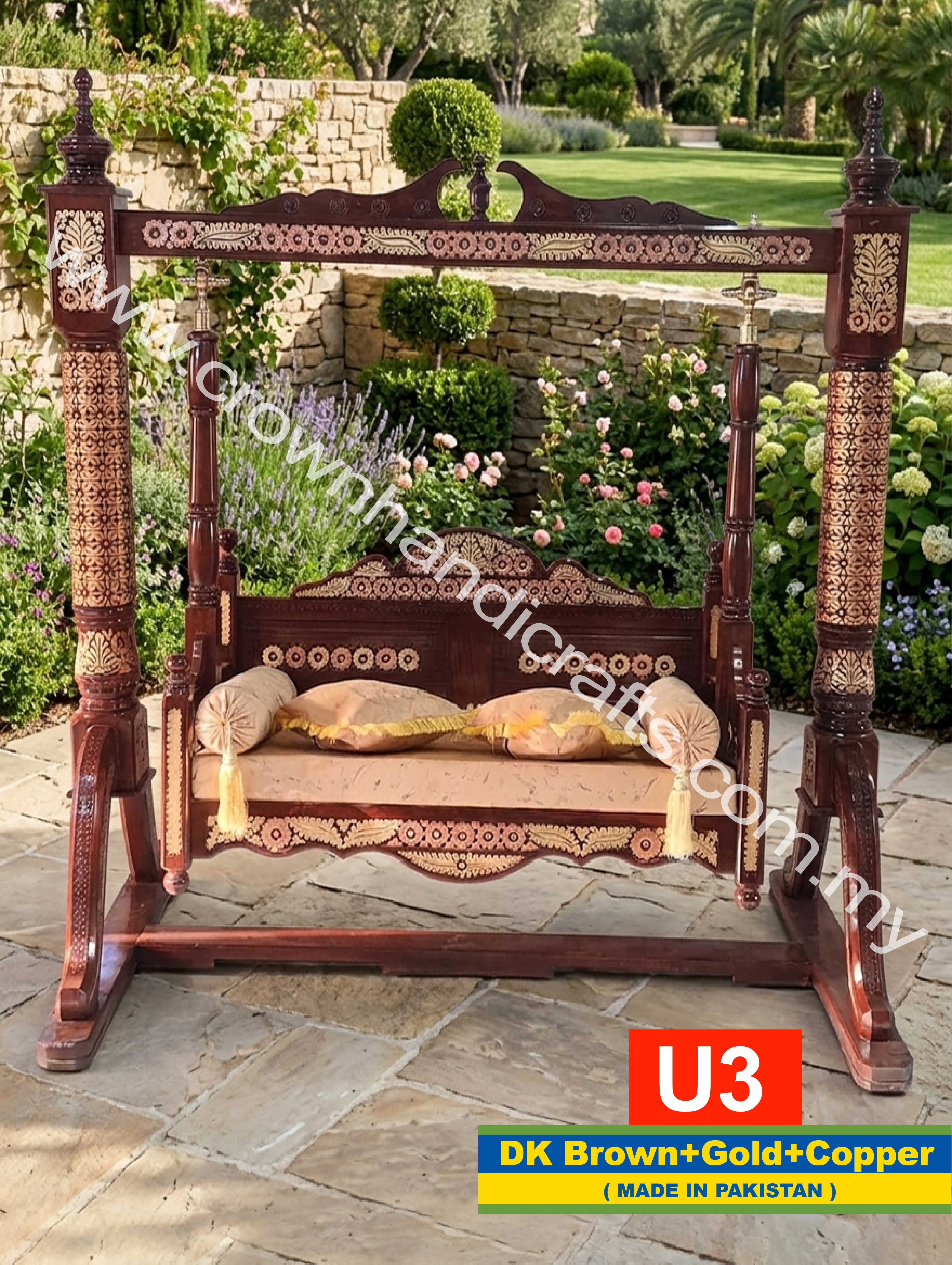 Royal Charm Rosewood Swing – Timeless Craftsmanship for Elegant Spaces | U3 (DK BROWN+GOLD+COPPER)