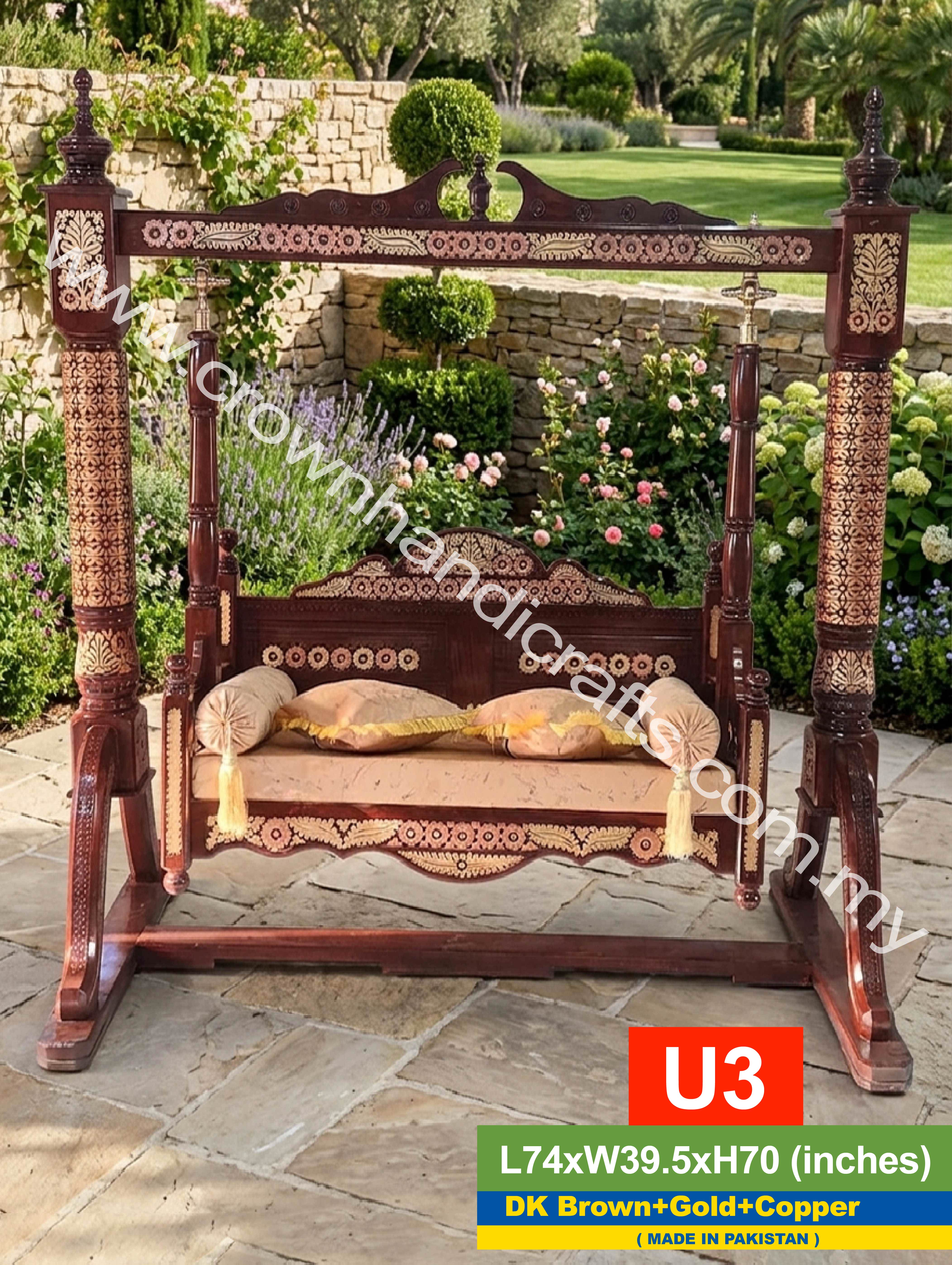 Royal Charm Rosewood Swing – Timeless Craftsmanship for Elegant Spaces | U3 (DK BROWN+GOLD+COPPER)