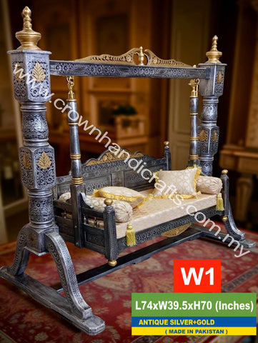 Maharaja Heritage Swing – 2-Seater Rosewood Elegance | Classic South Asian Artistry Meets Modern Living - W1 (ANTIQUE SILVER+GOLD)