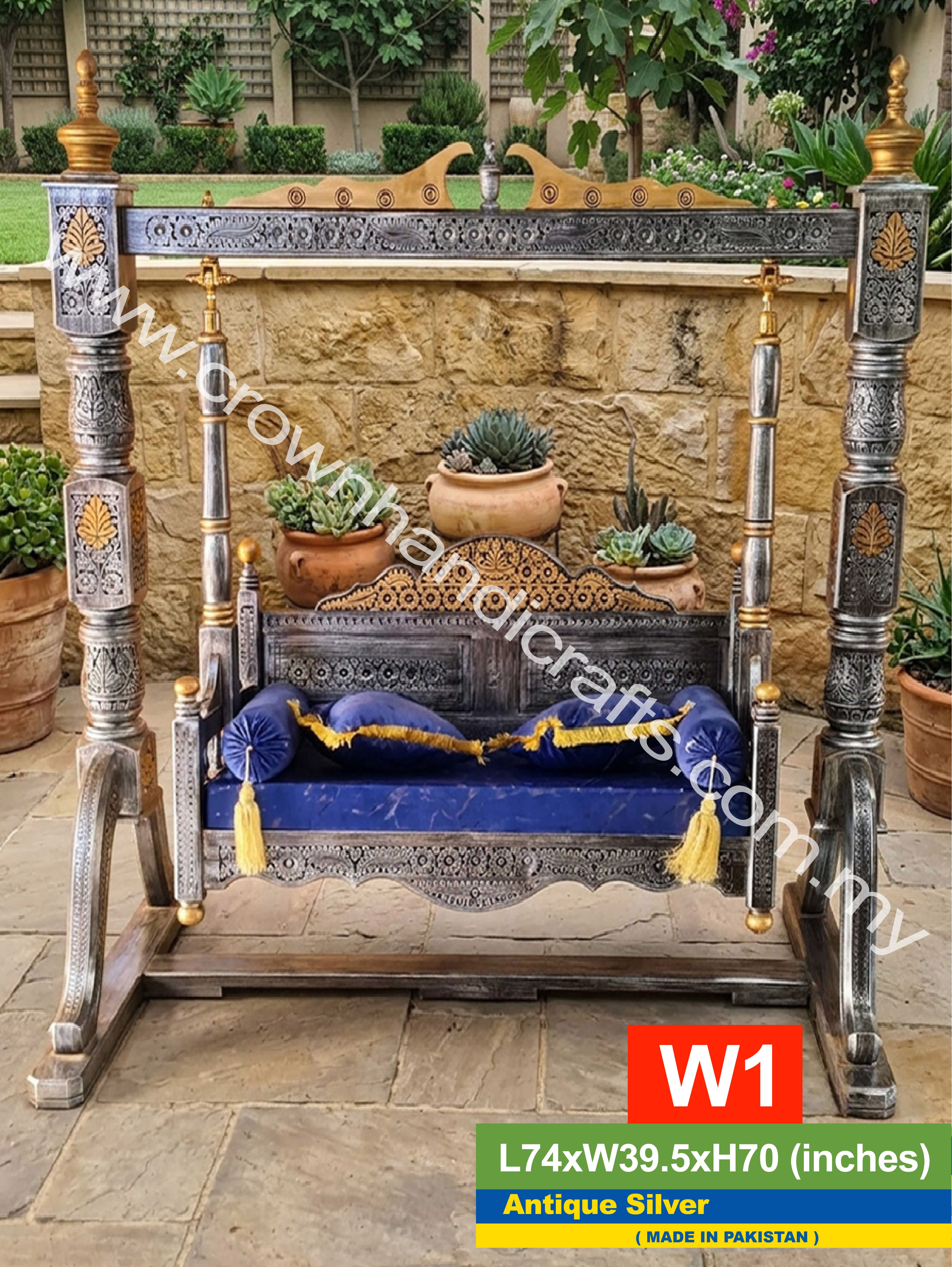 Majestic Heritage Swing – Elegant Rosewood Seating for Modern Homes | W1 (ANTIQUE SILVER)