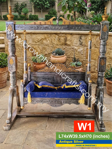 Majestic Heritage Swing – Elegant Rosewood Seating for Modern Homes | W1 (ANTIQUE SILVER)