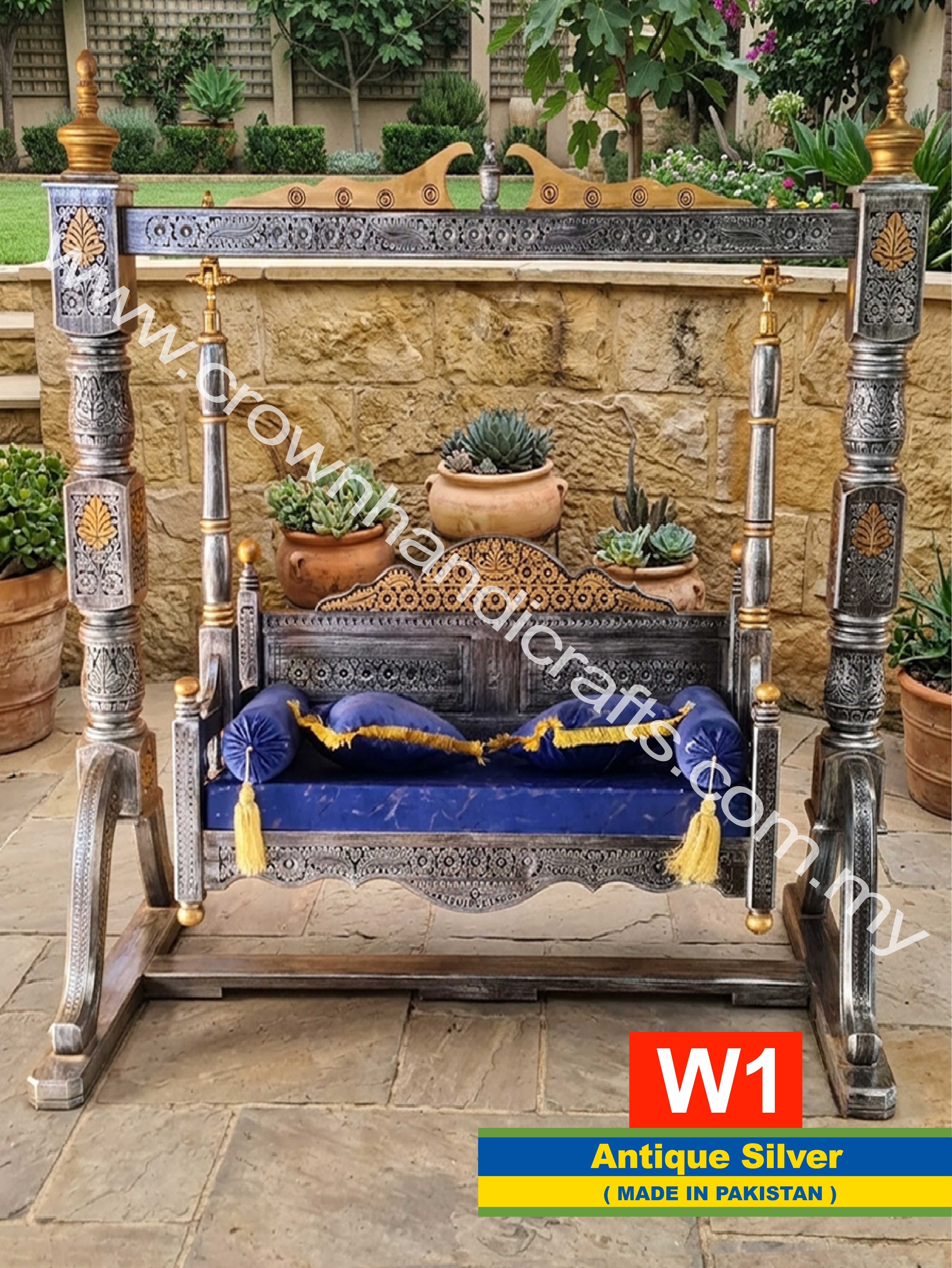 Majestic Heritage Swing – Elegant Rosewood Seating for Modern Homes | W1 (ANTIQUE SILVER)