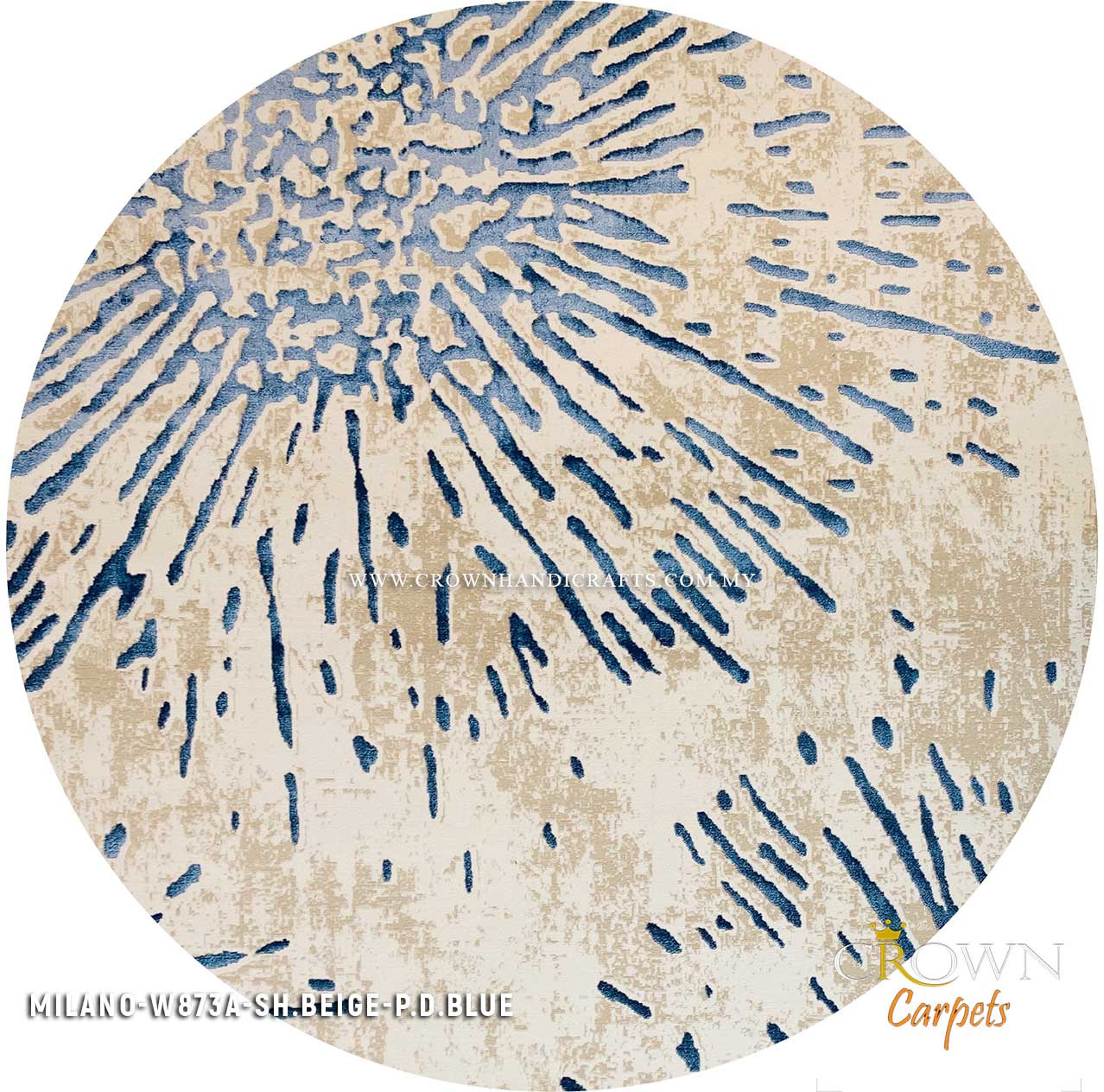 Stunning Round Abstract Design Rug for Modern Interior Design Living Room | Milano W873A-SH.Beige P.D.Blue