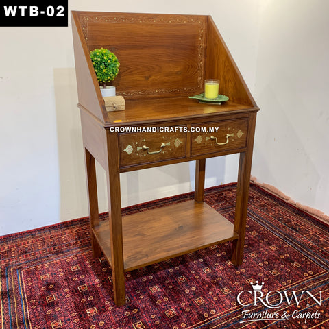 Ventige Inspired Study | Solid Wood with Exquisite Craft of Brass Inlay for Premium Touch | Premium Solid Wood Office Table | WTB-02 (L73 W18 H30 Inches)