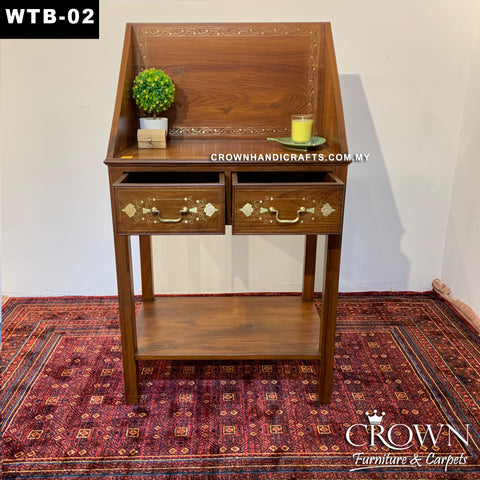 Ventige Inspired Study | Solid Wood with Exquisite Craft of Brass Inlay for Premium Touch | Premium Solid Wood Office Table | WTB-02 (L73 W18 H30 Inches)